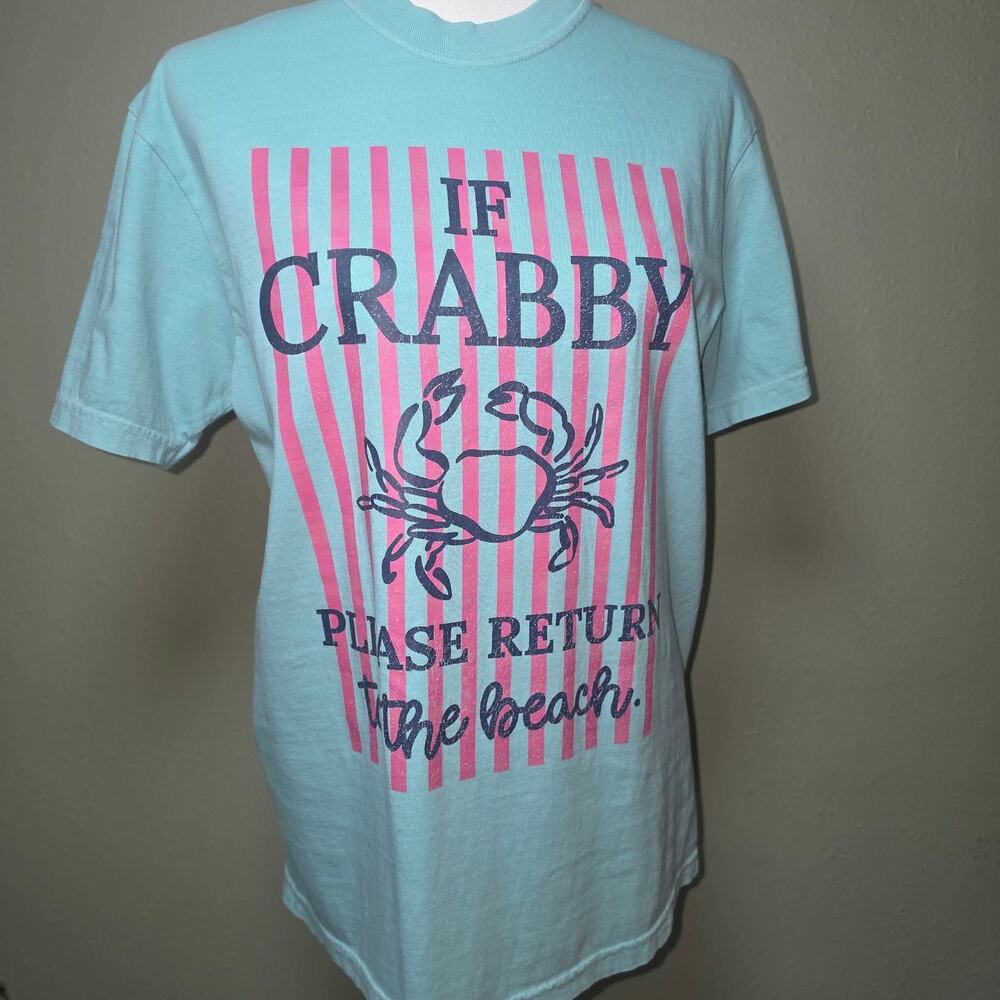 Comfort Colors Medium Blue Pink Crab Return To The Beach T-Shirt